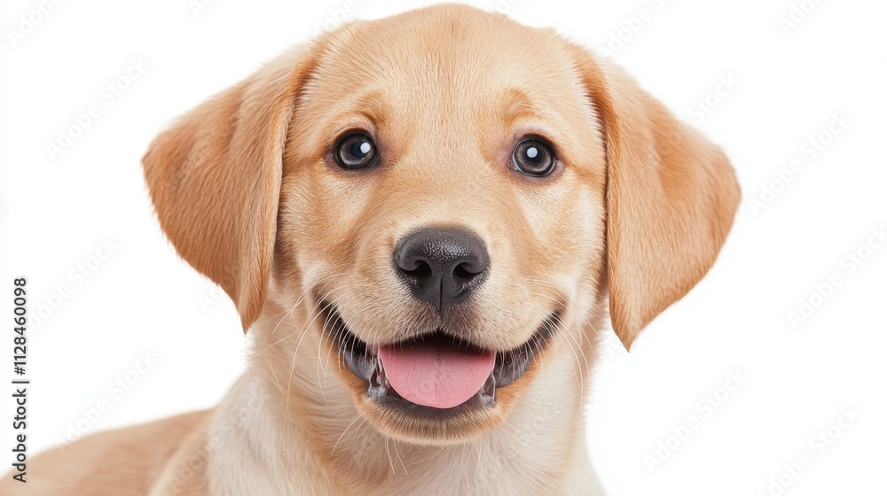A cheerful golden labrador puppy with a friendly expression and bright eyes, exuding warmth and playfulness. A cheerful golden labrador puppy with a friendly expression and bright eyes, exuding warmth and playfulness.