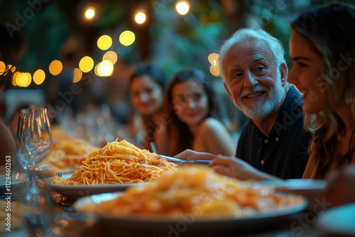 Family Eating Pasta At Evening