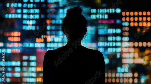 Woman Silhouetted Against A Vibrant Digital Background