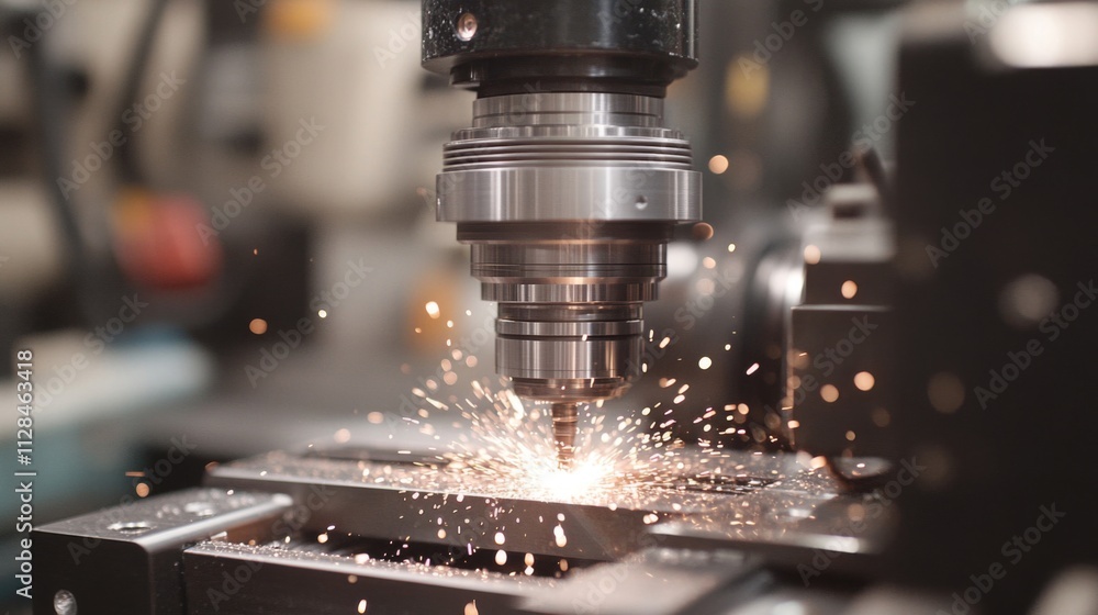 Industrial Machine Precisely Milling Metal Sparks Flying Industrial Machine Precisely Milling Metal Sparks Flying