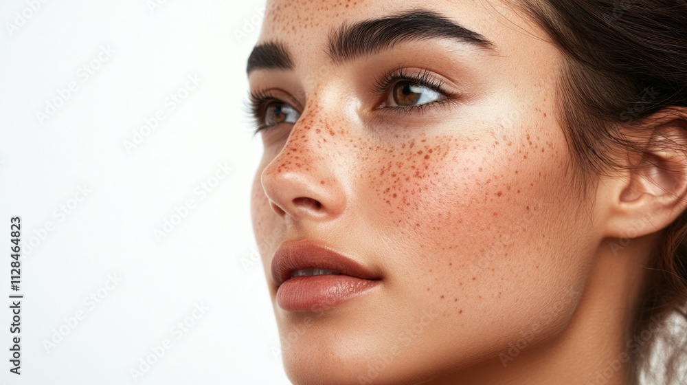 Beautiful Skin, Radiant Beauty: Close-up of a Woman's Face with Dappled Lighting Beautiful Skin, Radiant Beauty: Close-up of a Woman's Face with Dappled Lighting