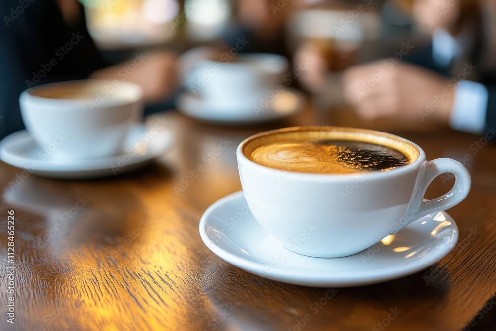 Business professionals networking over coffee in a coworking cafeteria, photorealistic, Coworking social space, Networking opportunities Business professionals networking over coffee in a coworking cafeteria, photorealistic, Coworking social space, Networking opportunities