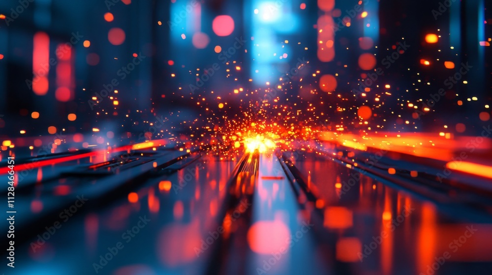 Abstract Digital Sparks Glowing Brightly On Dark Surface Abstract Digital Sparks Glowing Brightly On Dark Surface