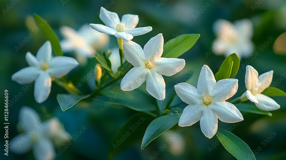 jasmine white flowers, delicate dreamy sunset atmosphere jasmine white flowers, delicate dreamy sunset atmosphere