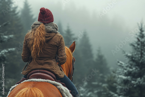 Woman Riding A Horse In Winter