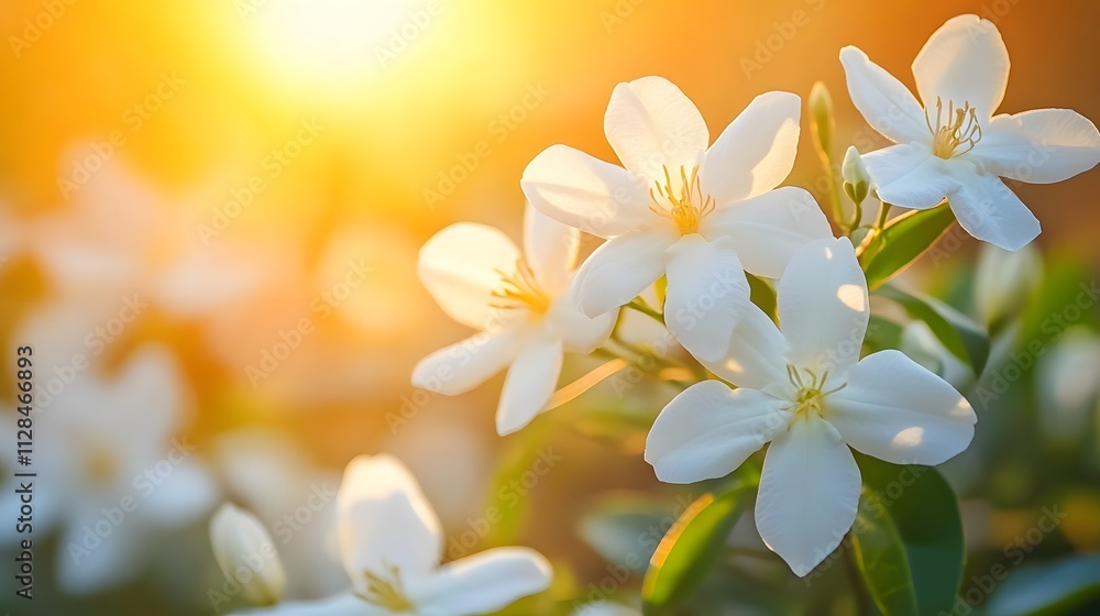 Obraz premium jasmine white flowers, delicate dreamy sunset atmosphere 