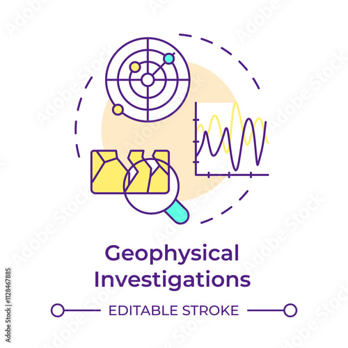 Geophysical investigations multi color concept icon. Explore subsurface conditions without digging. Geotech. Round shape line illustration. Abstract idea. Graphic design. Easy to use in presentation