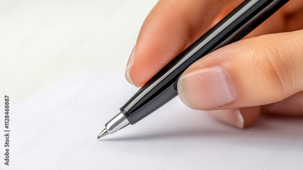 A Hand Holding a Pen Writes on White Paper A Hand Holding a Pen Writes on White Paper