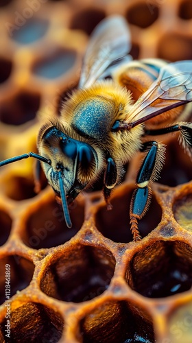 Beautiful colorful summer spring natural flower background. Bees working on a bright sunny day with beautiful bokeh	

