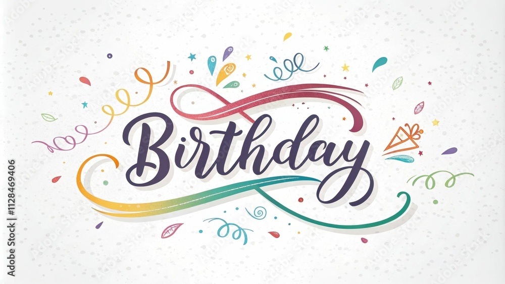 Fototapeta premium Happy birthday greeting card, colorful design, on white background. Merry holiday.