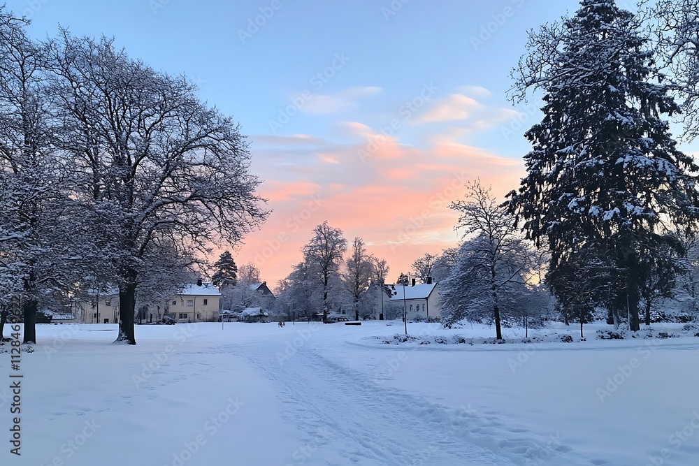 A snowy landscape with tall, snow-covered pine trees A snowy landscape with tall, snow-covered pine trees