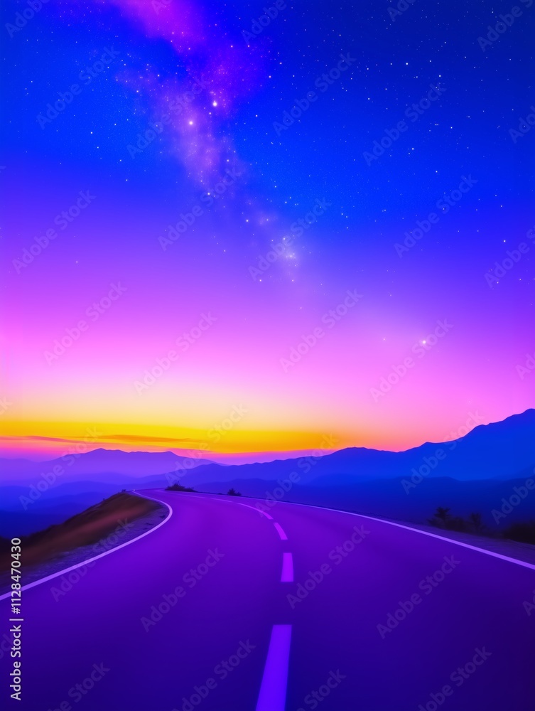 Fototapeta premium Winding Road Through Magical Sunset and Starry Night Valley