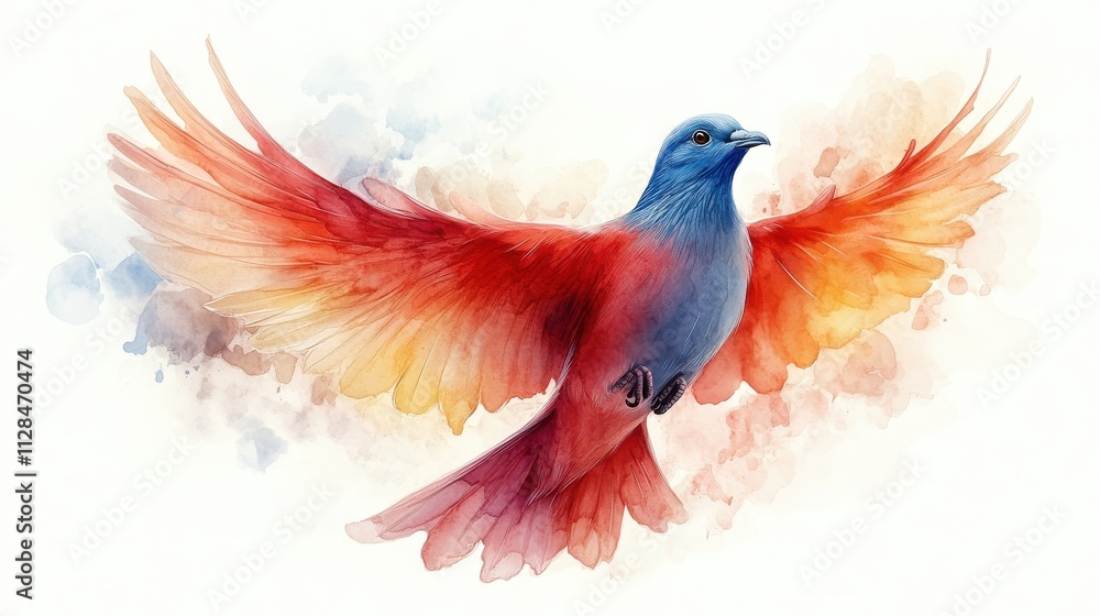 Obraz premium holy spirit colorful fire dove on a white background watercolor painting illustration