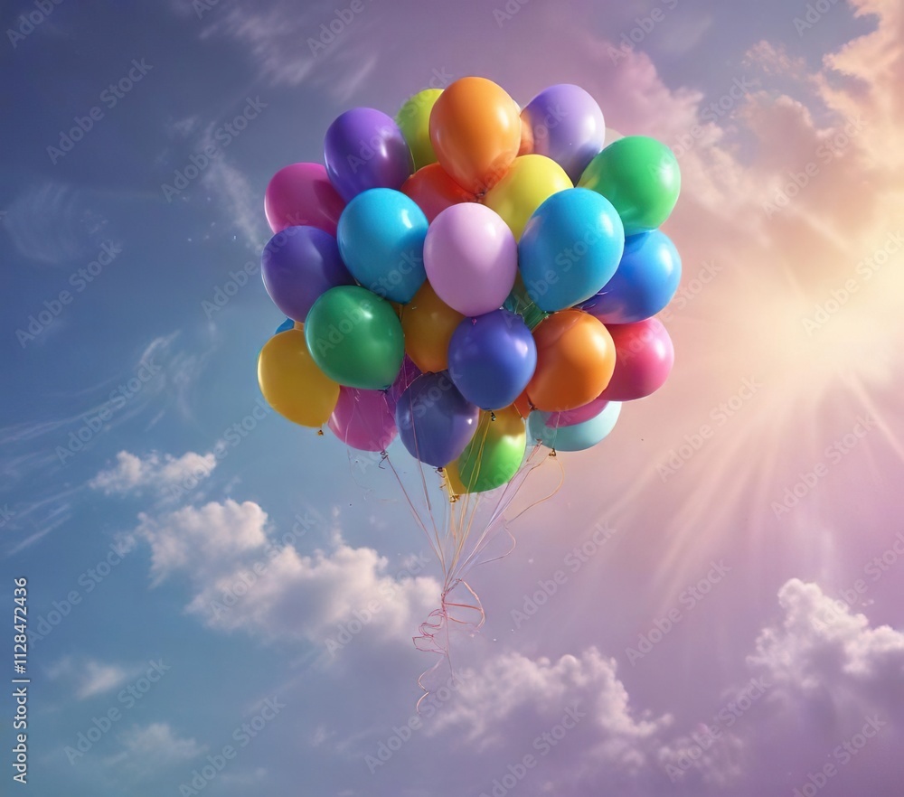 Rainbow balloons in all directions across the sky against an abstract background , rainbow colors, vibrant hues Rainbow balloons in all directions across the sky against an abstract background , rainbow colors, vibrant hues