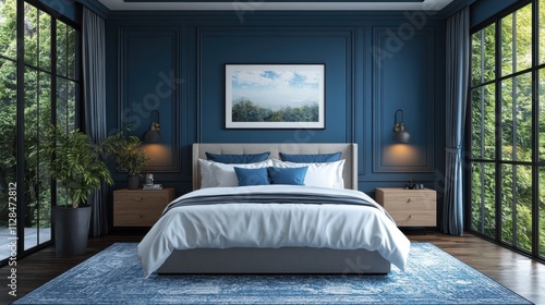 house comfortable dark blue bedroom background mode
