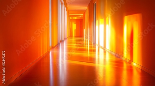 Sunlit Orange Hallway Interior Architectural Design