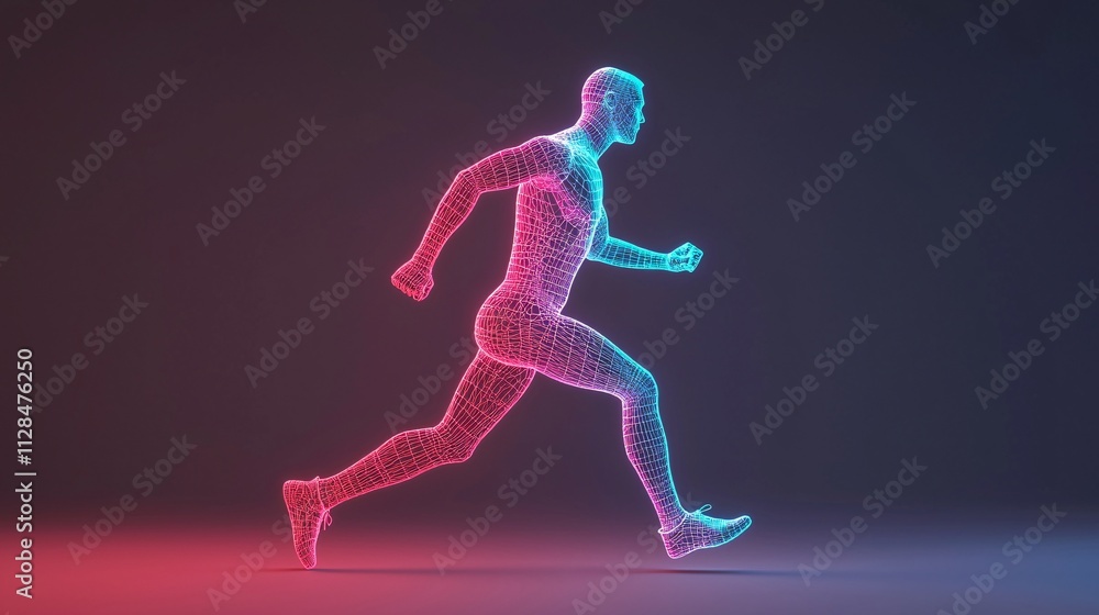 Health wearables for fitness precision. Digital runner in neon colors showcasing motion and energy. Health wearables for fitness precision. Digital runner in neon colors showcasing motion and energy.
