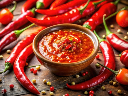 Vibrant high-res image: glowing red Thai sweet chili sauce banner, showcasing chili pieces.