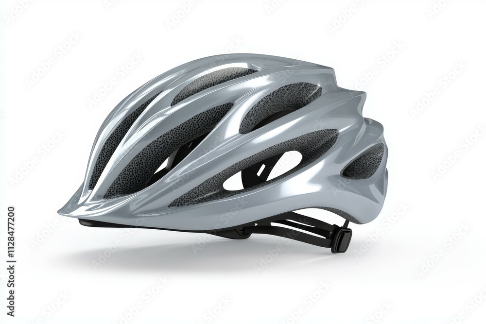 A silver helmet with a black and grey design A silver helmet with a black and grey design
