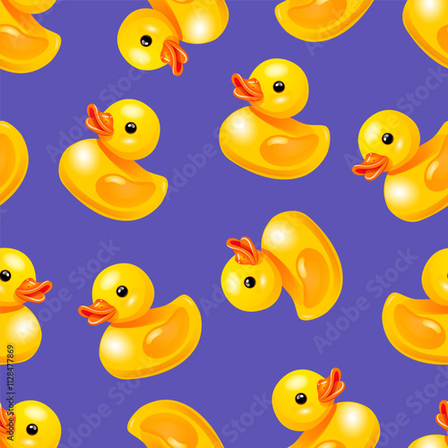 Seamless, repeating pattern with yellow, rubber duckies