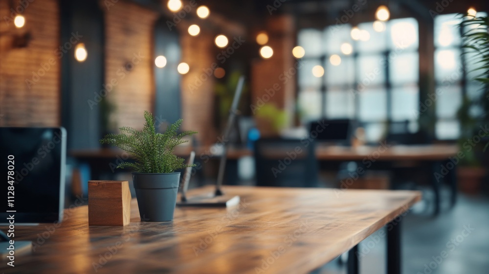 Modern Office Workspace Plant Decor Wooden Table