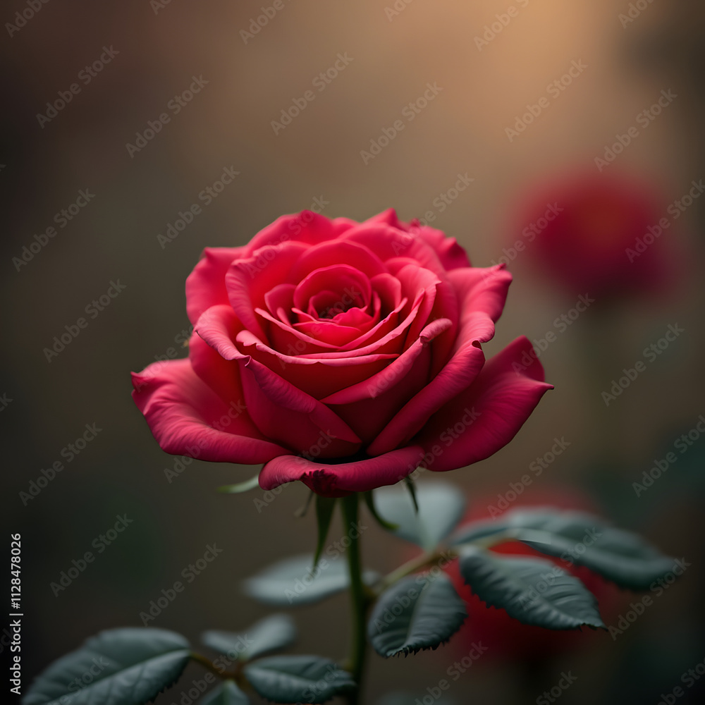 A stunning rose bush with a soft, blurred background. Enigmatic and magical flower. A luxurious and romantic backdrop. A sophisticated symbol of love and passion, perfect for Women's Day, Valentine's 