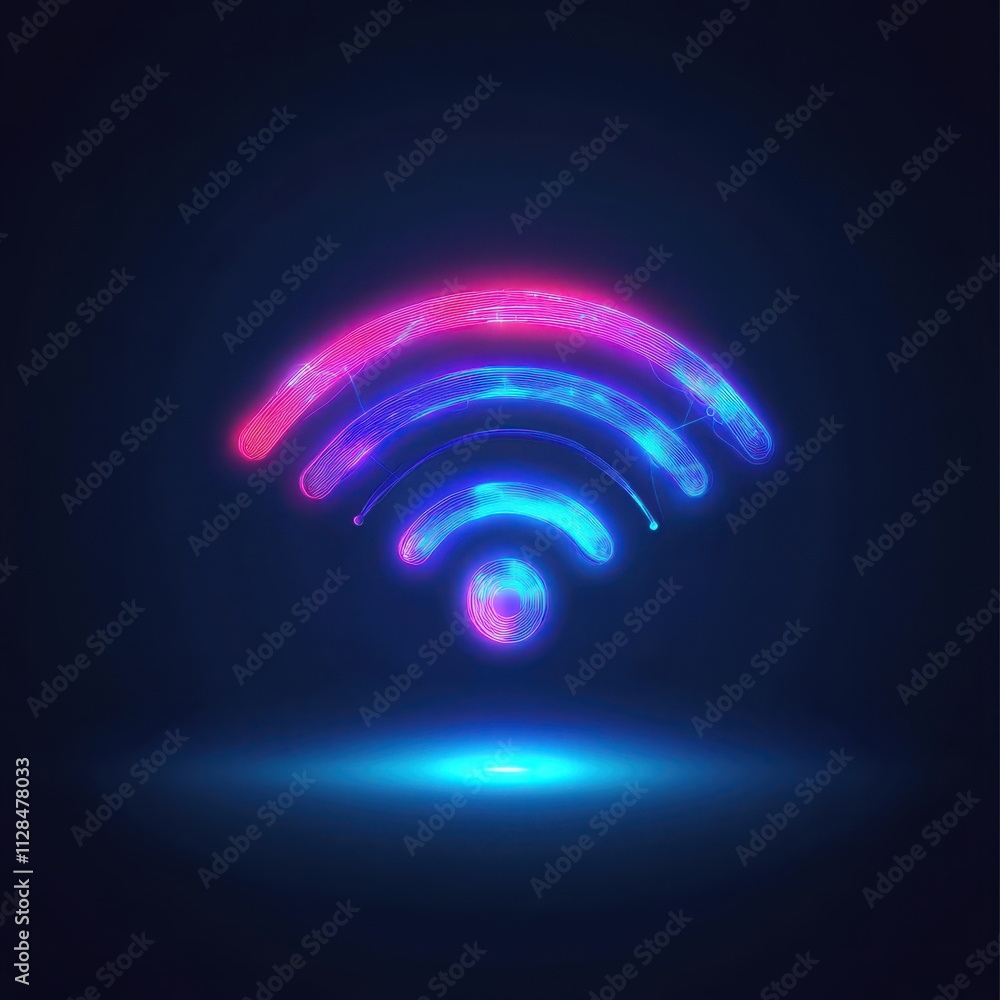 Minimalist glowing network icon in futuristic settings, simple tech connectivity