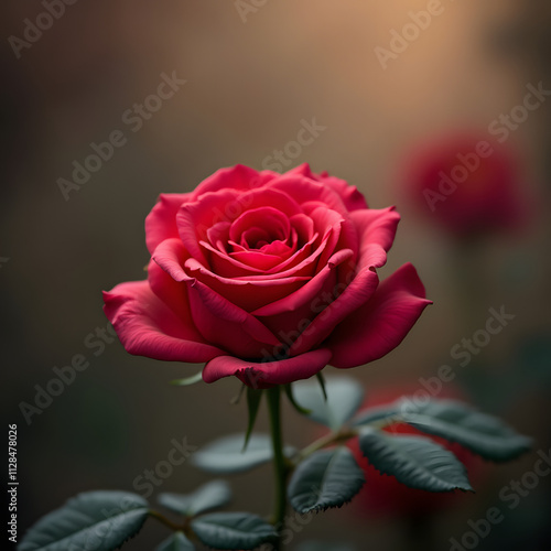 A stunning rose bush with a soft, blurred background. Enigmatic and magical flower. A luxurious and romantic backdrop. A sophisticated symbol of love and passion, perfect for Women's Day, Valentine's 