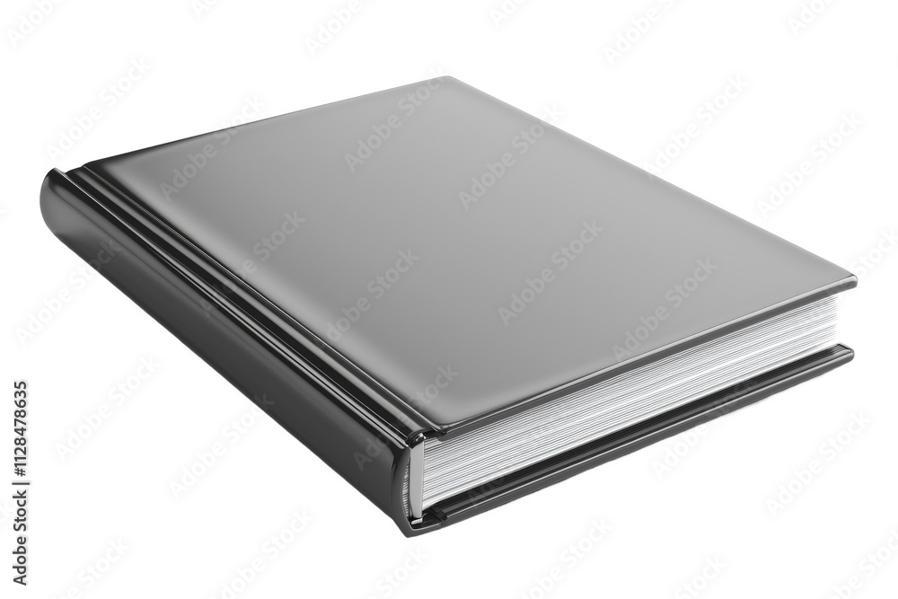 A black leather bound book with a white spine A black leather bound book with a white spine