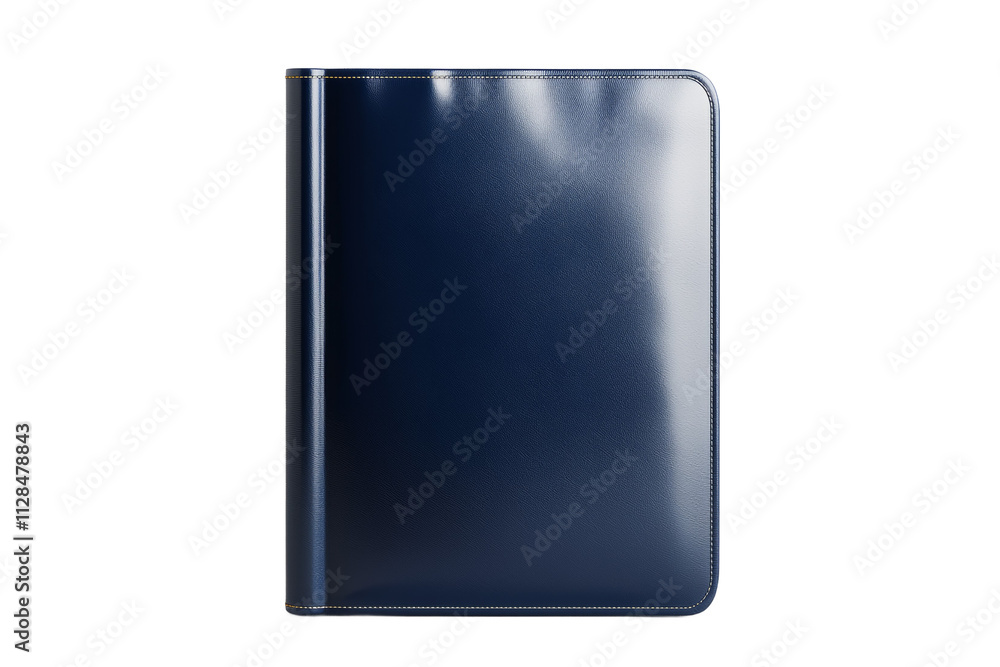 A blue leather bound book with a black spine A blue leather bound book with a black spine