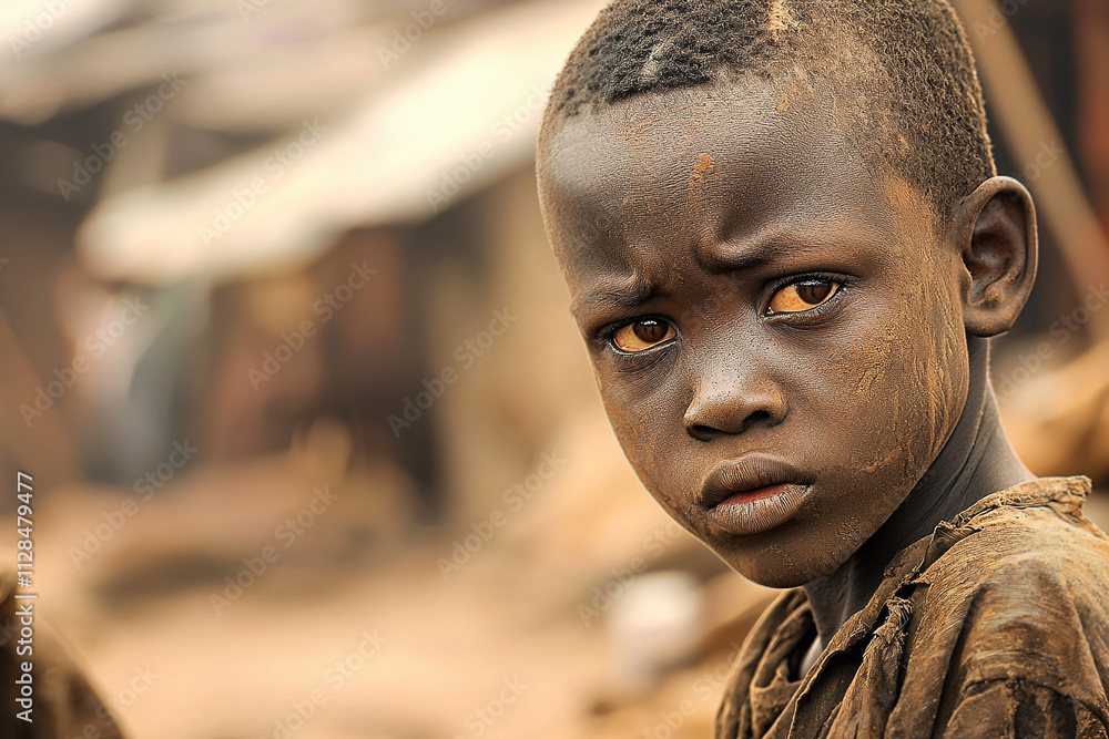 Poor African child looking very sad and frightened. Generative Ai Poor African child looking very sad and frightened. Generative Ai