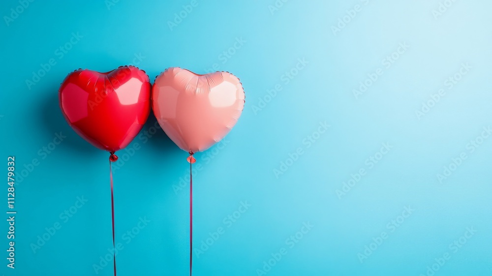Two Heart Shaped Balloons on a Blue Background Two Heart Shaped Balloons on a Blue Background