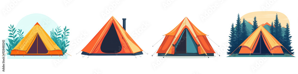 Colorful camping tents set up in a serene mountain landscape surrounded by a lush forest inviting viewers to imagine an adventurous outdoor excursion filled with and tranquility Colorful camping tents set up in a serene mountain landscape surrounded by a lush forest inviting viewers to imagine an adventurous outdoor excursion filled with and tranquility