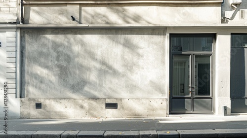 Obraz na płótnie Parisian street scene, modern minimalist building, facing a wall with windows and doors, sunny afternoon, peaceful atmosphere, no people. w salonie