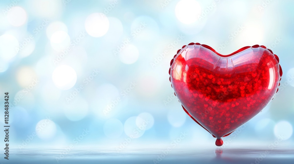 Red Heart Shaped Balloon Against A Blue Background Red Heart Shaped Balloon Against A Blue Background