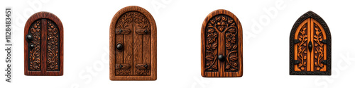 Beautifully crafted and ornately carved wooden doors featuring intricate religious patterns motifs and iconography