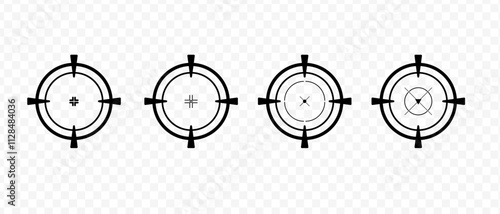 Target and aim icon. Aim gun big set. Red Crosshair. Shooting of firearms. Precisely target. Successfully target. Simple black sight
