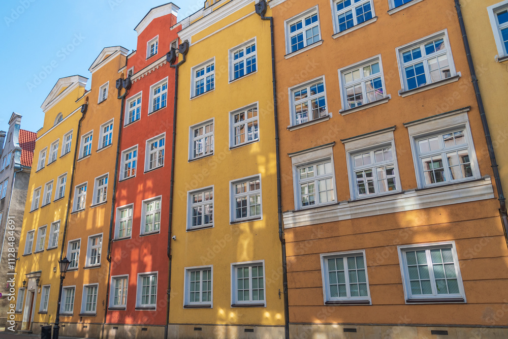 Fototapeta premium Beautiful colorful facades of buildings. Chlebnicka street. Gdansk, Poland.