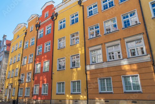 Beautiful colorful facades of buildings. Chlebnicka street. Gdansk, Poland.