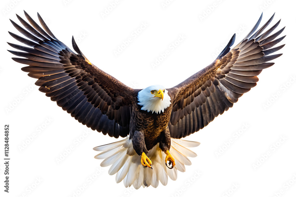 A spread-wing bald eagle soars in the sky. isolated on white background as transparent. PNG. AI GENERATED A spread-wing bald eagle soars in the sky. isolated on white background as transparent. PNG. AI GENERATED