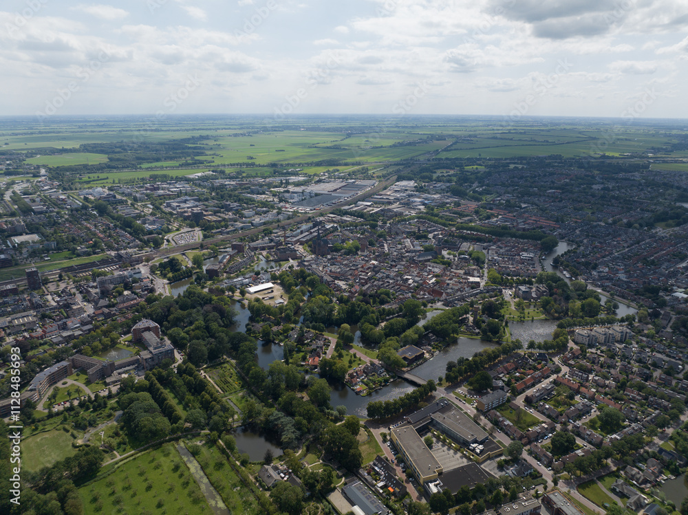 Aerial drone of Woerden, City center, overview. Aerial drone of Woerden, City center, overview.