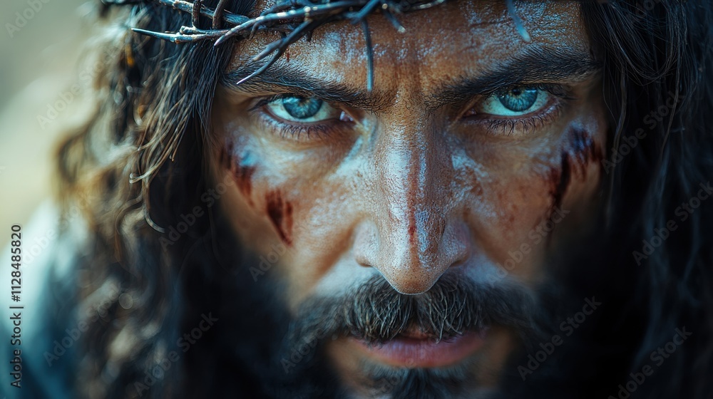 jesus christ with crown of thorns on his head photorealistic portrait close up jesus christ with crown of thorns on his head photorealistic portrait close up