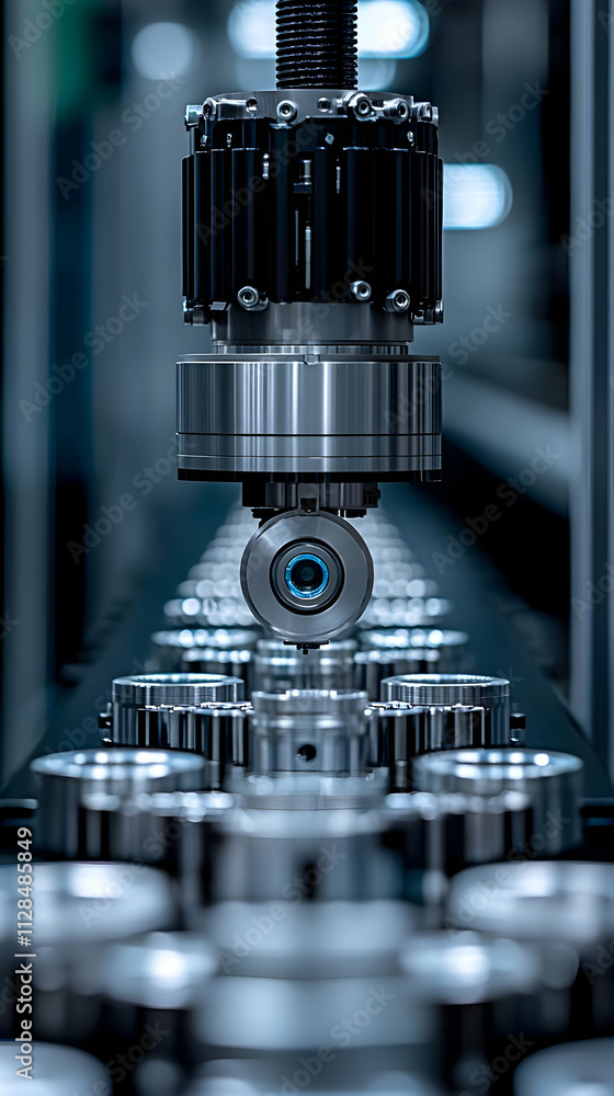 Machine Precisely Processes Metal Parts in Factory Machine Precisely Processes Metal Parts in Factory