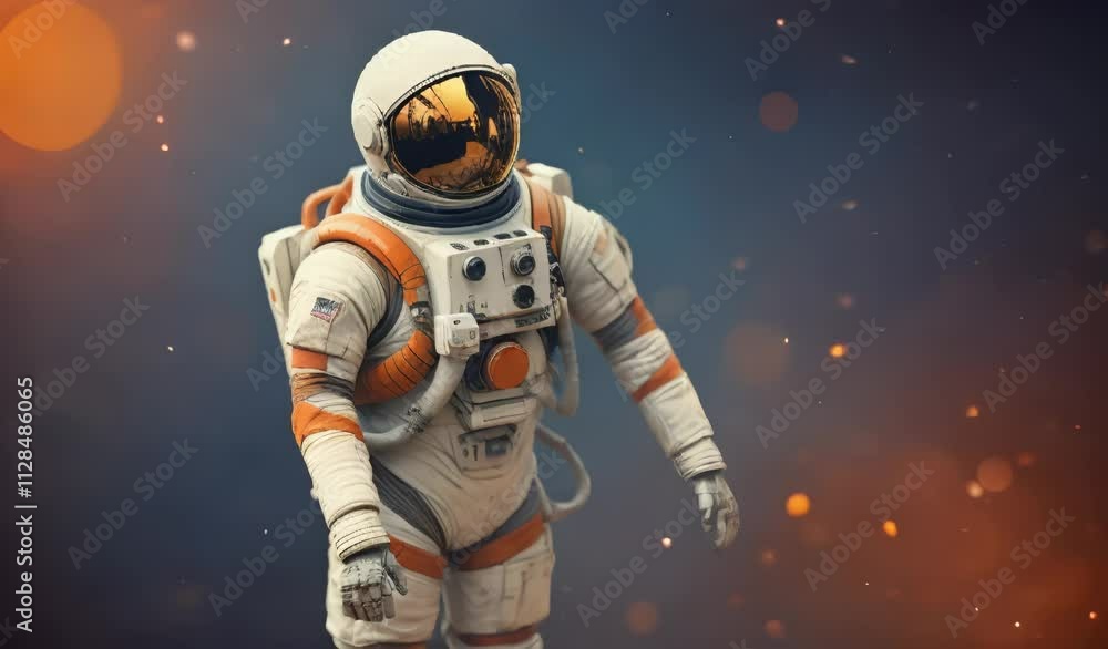 Astronaut in Spacewalk with Orange Flares Astronaut in Spacewalk with Orange Flares