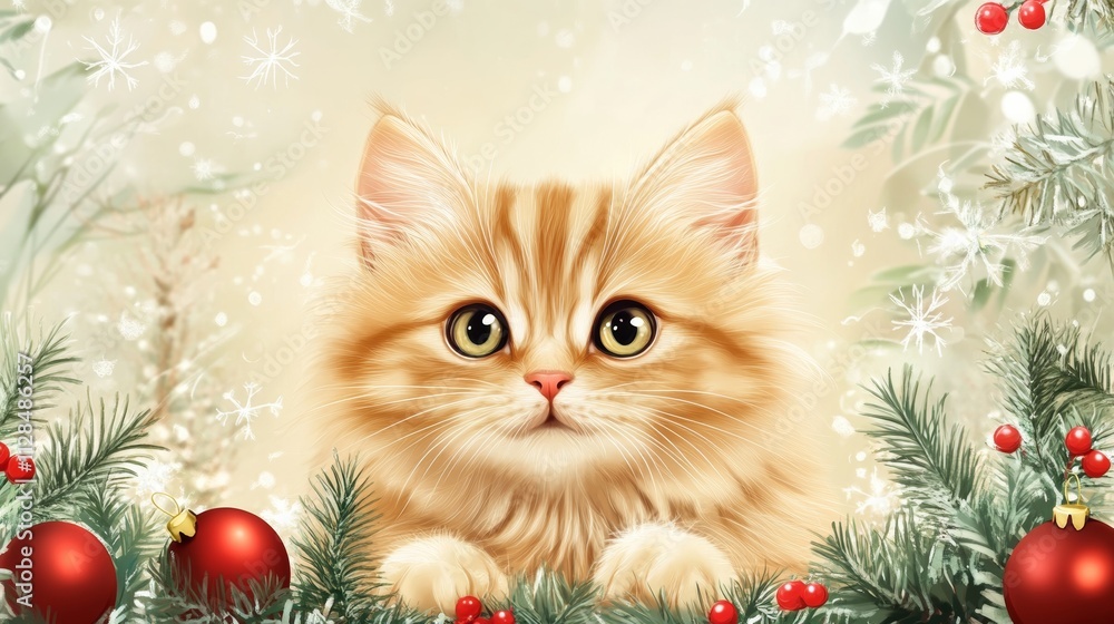 cute cat with christmas ornament background concept cute cat with christmas ornament background concept