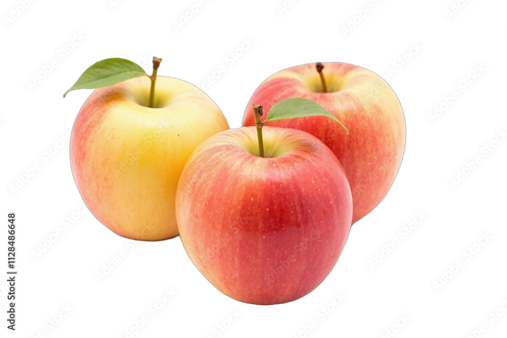 Three apples red yellow leaves white background natural Three apples red yellow leaves white background natural