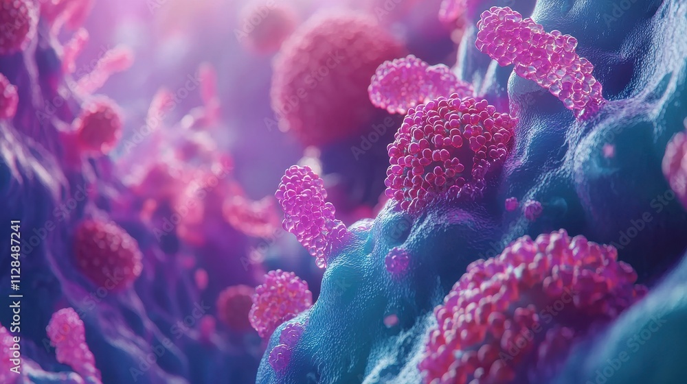 Naklejka premium Close-up View of Colorful Microbial Structures Emphasizing Their Importance in Biological Research and Education