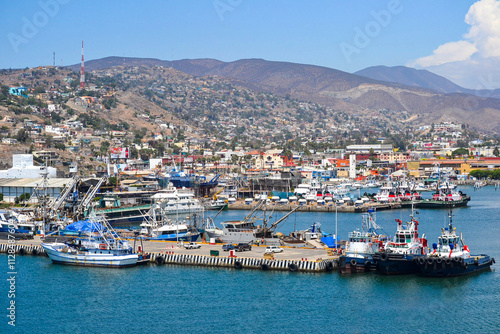 Bustling Harbor with Fishing Boats and Tugboats in Ensenada, Mexico