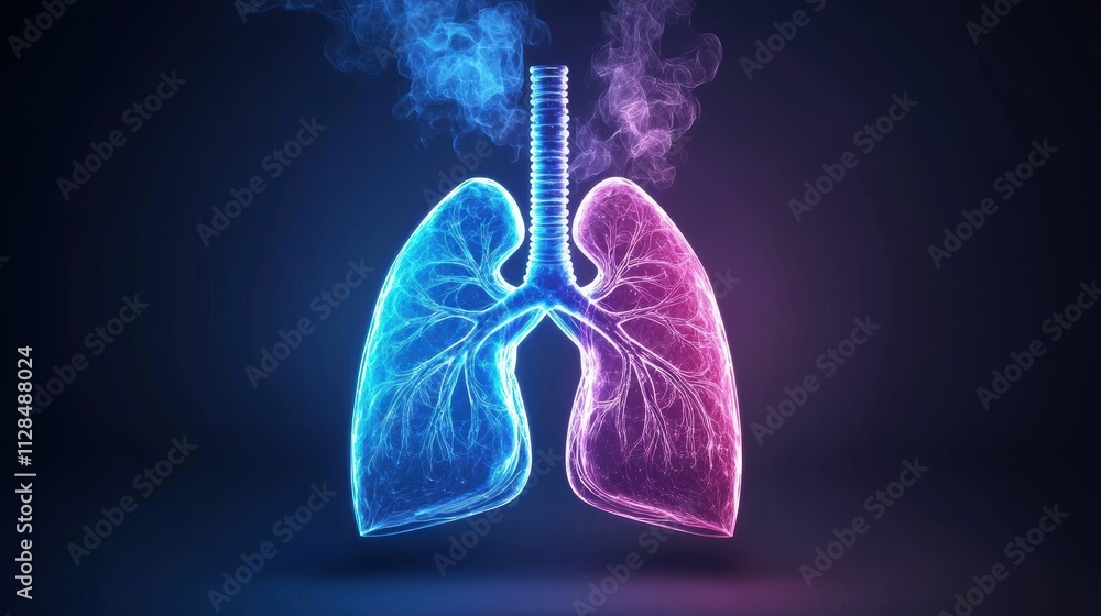 Futuristic glowing lungs with smoke effects Futuristic glowing lungs with smoke effects