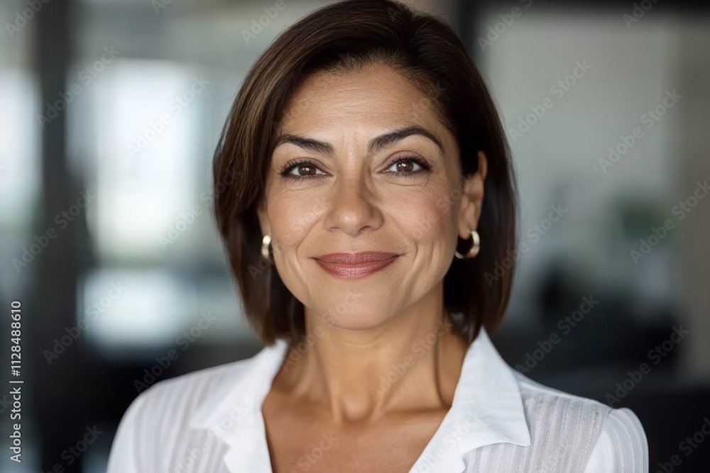Confident hispanic female adult smiling in professional setting Confident hispanic female adult smiling in professional setting